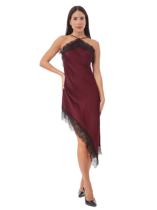 Silia D Sommer Midi Abendkleid Satin Burgundisch