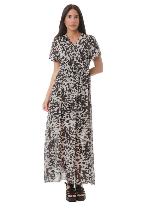 Silia D Sommer Maxi Kleid Wickel Weiß Schwarz