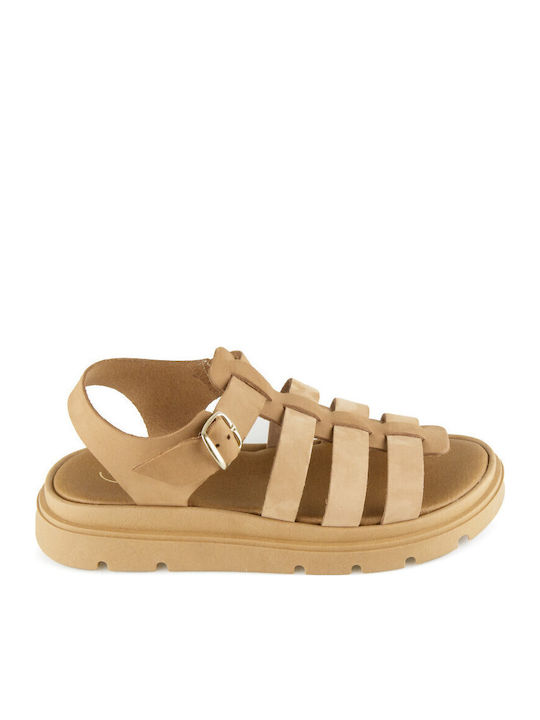 Leather Women's Flat Sandals Gladiator Flatforms in Brown Color