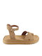 Δερμάτινα Γυναικεία Σανδάλια Flatforms Καφέ