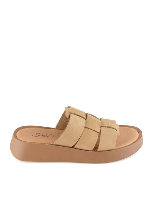 Кожени Дамски Сандали Flatforms Кафяв