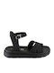 Leather Women's Flat Sandals Flatforms in Black Color