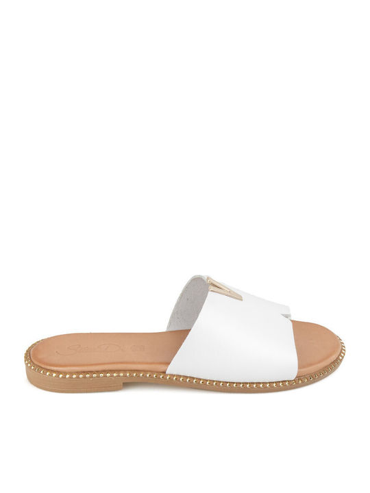 Silia D Leather Women's Flat Sandals in White C...