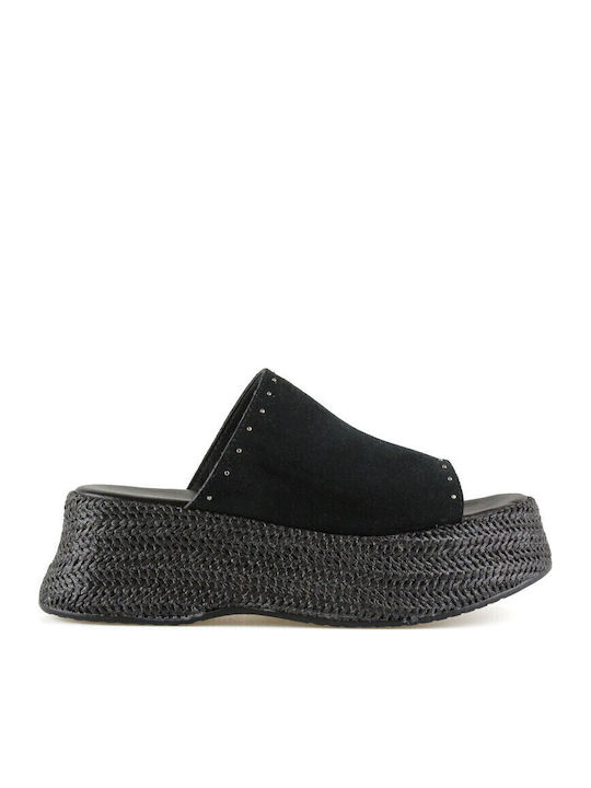 Leder Flache Sandalen für Damen Flatforms in Schwarz Farbe