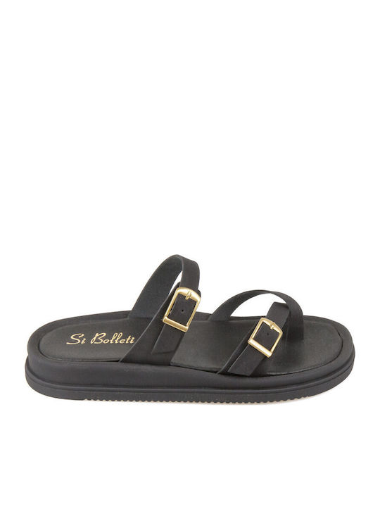Δερμάτινα Γυναικεία Σανδάλια Flatforms Μαύρα