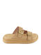 Leather Women's Flat Sandals Flatforms in Brown Color