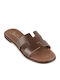 Leather Women's Flat Sandals in Brown Color
