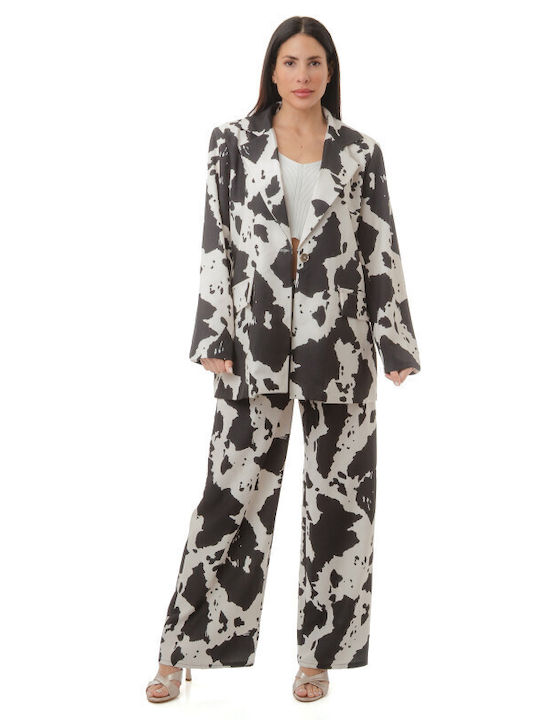 Μαύρο Σετ Παντελόνα Σακάκι Animal Print