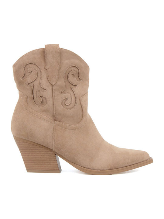 Suede Women's Cowboy Boots Beige