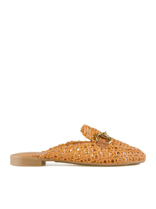 Silia D Leather Mules with Heel in Orange Color