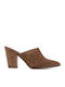 Leather Mules with High Heel in Brown Color