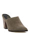 Leder Mules mit Hoch Absatz in Khaki Farbe