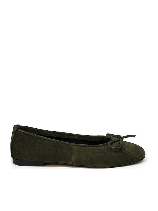 Lederne Damen Ballerinas in Grün Farbe