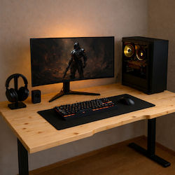 Ηλεκτρικό Γραφείο Skymnos Gaming Μασίφ Ξύλο Έλατο Μαύρα Μεταλλικά Πόδια & Ρυθμιζόμενο Ύψος 160x65εκ