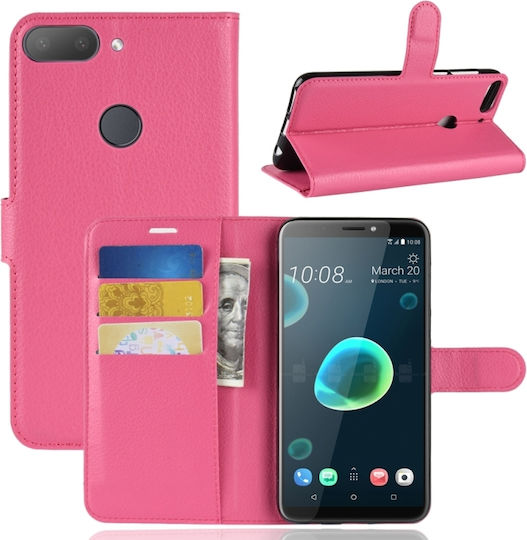Leather Horizontal Flip Case Litchi Texture Htc Desire 12+ Wallet Stand And Card Slots Red Rose
