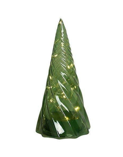 Arbore Decorativ De Crăciun Din Sticlă Verde Cu Lumină Led Vilma Sirius 19cm