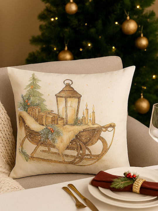 By Queen Limited Festive Edition Pillow Case Serene Christmas Glow Vintage Sleigh 45x45cm