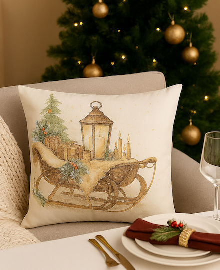 By Queen Limited Festive Edition Μαξιλαροθήκη Serene Christmas Glow Vintage Έλκηθρο 45x45εκ