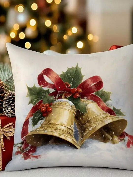By Queen Limited Festive Edition Μαξιλαροθήκη Golden Bells Χιονισμένο Φόντο 45x45εκ