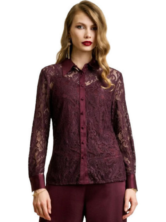 Women's Satin Long Sleeve Shirt Bordeaux