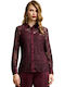 Women's Satin Long Sleeve Shirt Bordeaux