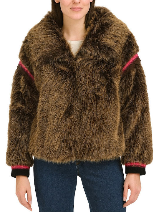 Women's Short Fur Brown-fuchsia