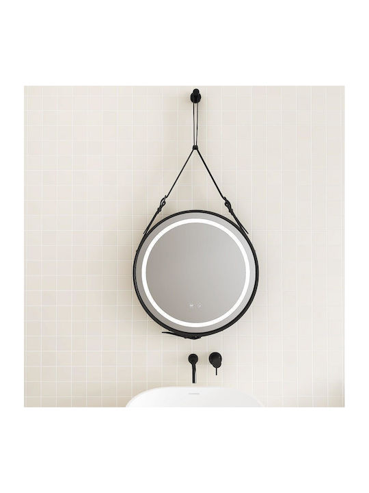Inter Ceramic Round Bathroom Mirror Led Touch 100x100cm Black