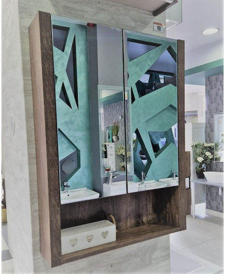 Inter Ceramic 6013-80 Bathroom Mirror from Plywood with Shelf and Cabinet 60x13.5cm Brown