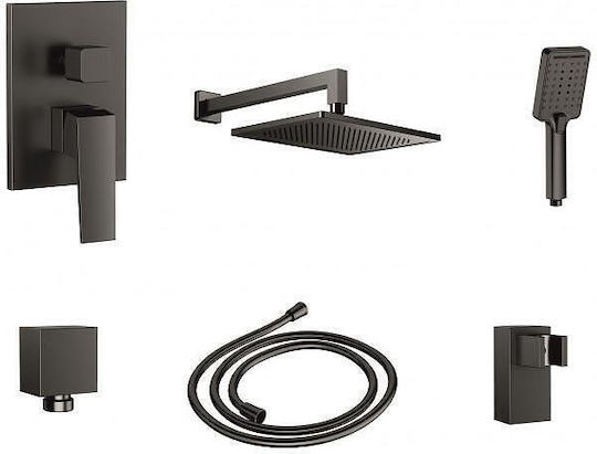 Inter Ceramic Built-in Mixer, Phone & Shower Head Set for Shower 2 Exits Silver