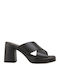 Leather Mules with High Heel in Black Color
