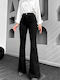 Hoch tailliert Damenjeans Schlaghose in Schlanker Passform Schwarz