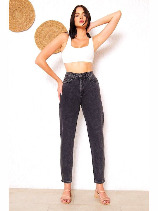 High Waist Women's Jean Trousers in Mom Fit Gray
