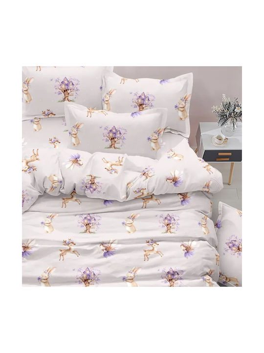 Borea Set Kids Duvet Cover Single with Pillowcase Cotton White 160x240cm