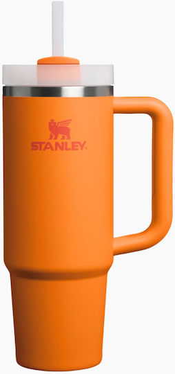 Stanley Quencher H2.0 FlowState Handled Thermos Stainless Steel BPA Free 890ml Goldenrod Coral with Straw and Handle