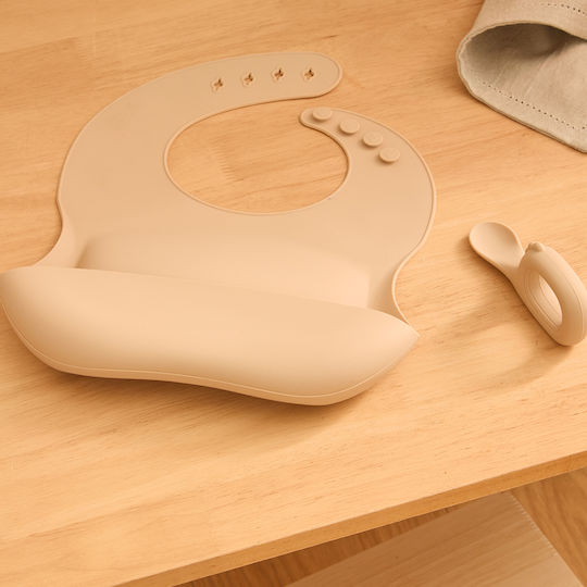 Feeding Set made of Silicone Beige 2pcs