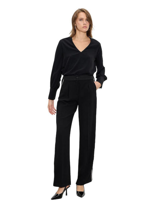 Women's Blouse Long Sleeve with V Neckline Black