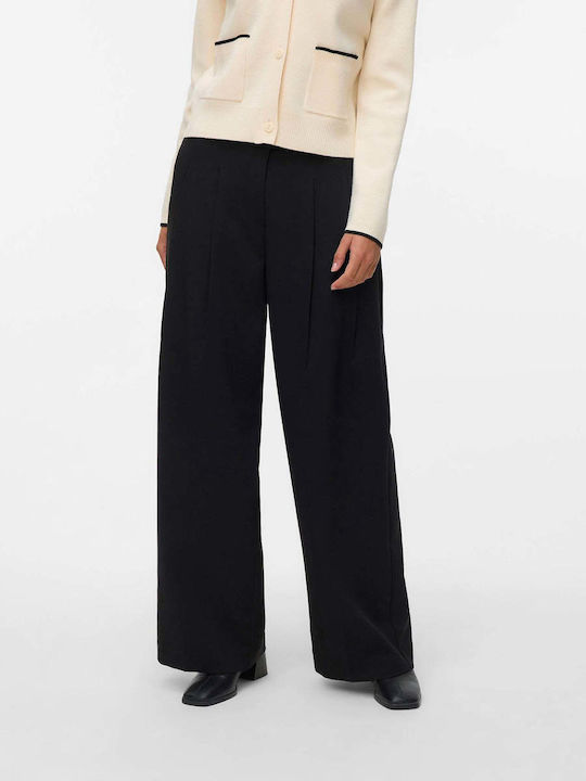 Damen Stoff Hose in Weitem Schnitt Black