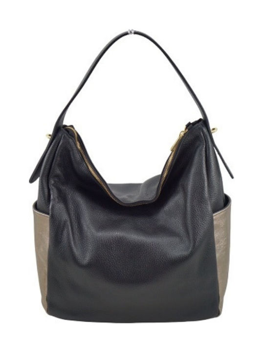 Δερμάτινη Γυναικεία Τσάντα Ώμου BLACK TAUPE