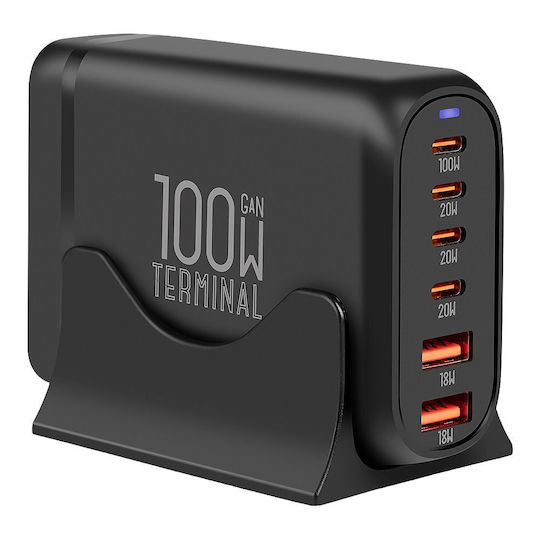 Obal:Me Charging Stand GaN with 2 USB-A Ports and 4 USB-C Ports 100W Power Delivery in Black color (Terminal)