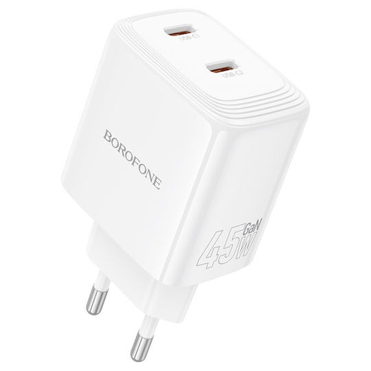 Borofone Charger Without Cable GaN with 2 USB-C Ports 45W Power Delivery / Quick Charge 3.0 Whites (BN31)