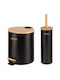 Inter Ceramic Metallic Set Bathroom Brush And Trash Can 5lt Gray