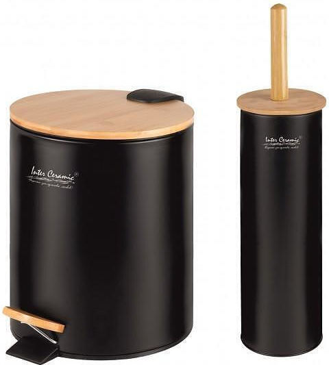 Inter Ceramic Metallic Set Bathroom Brush And Trash Can 5lt Gray