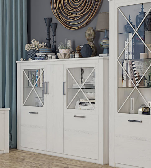 Arnetha Boden Wohnzimmer Vitrine aus Spanplatte mit Verglasung Grüne 113.5x37.5x143cm 000549