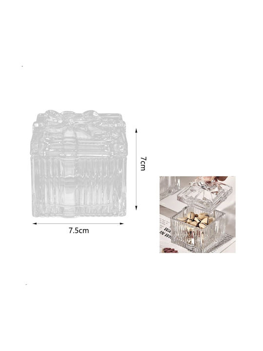 Vintage Glass Sweet Jar Square with Lid Transparent 7x7.5x5.5cm