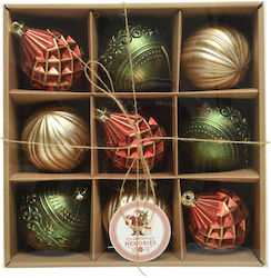 Christmas Tree Ornaments Shatterproof Gold Antique Mix D8cm Set of 9 Pieces