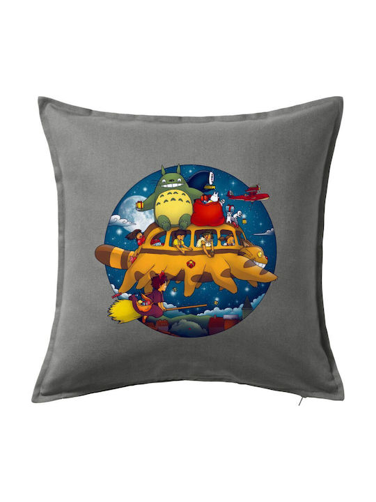 Totoro Catbus Μαξιλάρι Καναπέ Γκρι 100% Βαμβάκι...