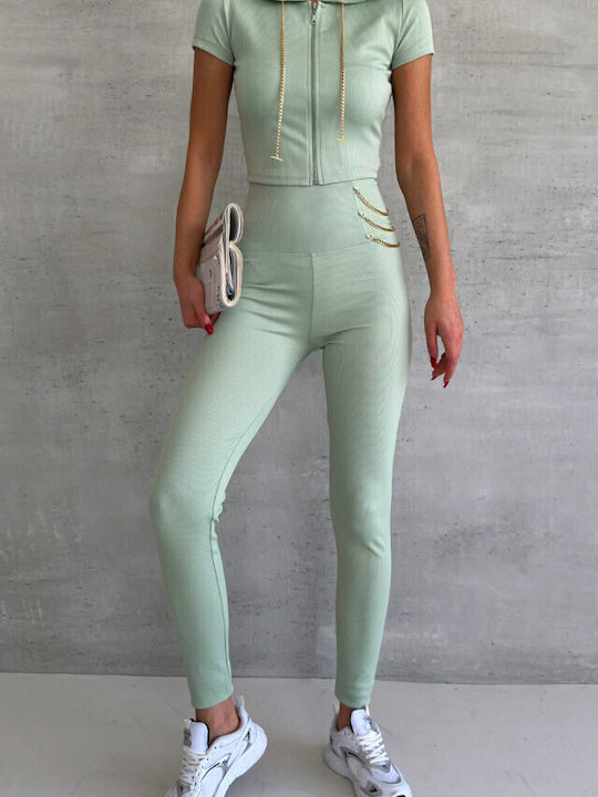 Leggings Pentru Instruire Set Femei Cu Colanți Cropped De Strângere Verde Deschis