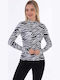 Bluza Damă Mânecă Lungă Crop Pulover Bumbac Cu Guler Înalt Animal Print Zebra