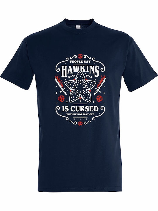 Детска тениска French Navy Stranger Things Hawkins Is Cursed