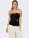 Lelsy Γυναικεία Μπλούζα Βελούδινη Strapless Μαύρο